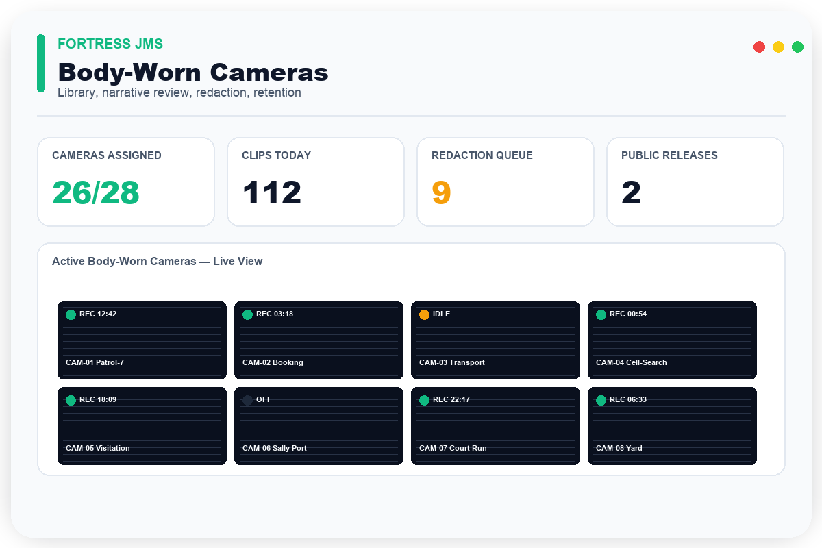 Body-Worn Cameras — Fortress JMS module preview
