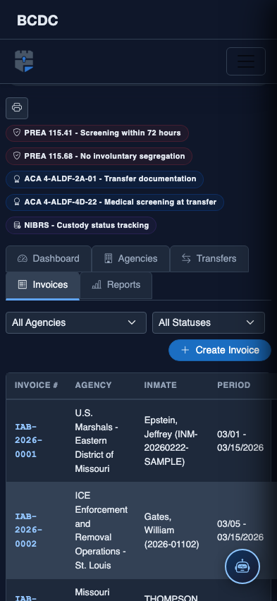 Mobile view — Invoices detail