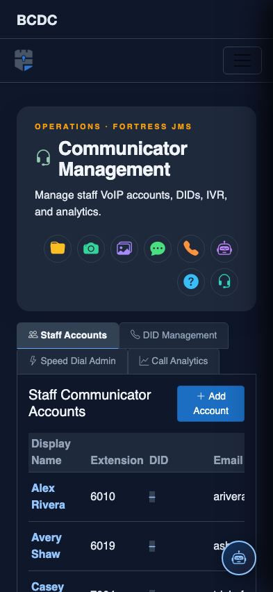 Mobile view — Staff Accounts list