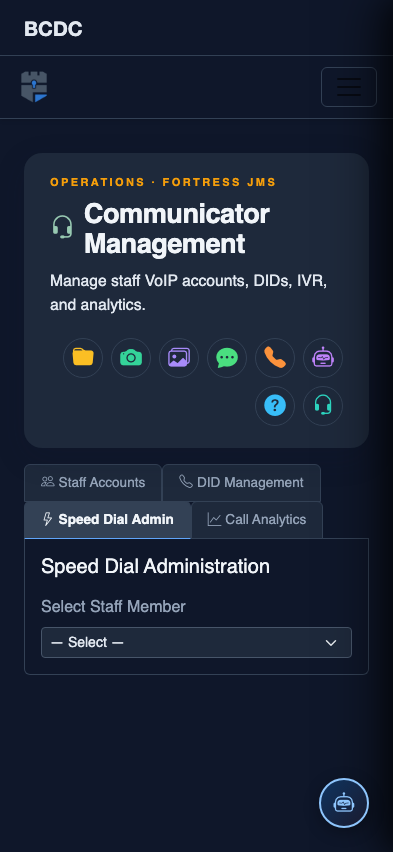 Mobile view — Speed Dial Admin list