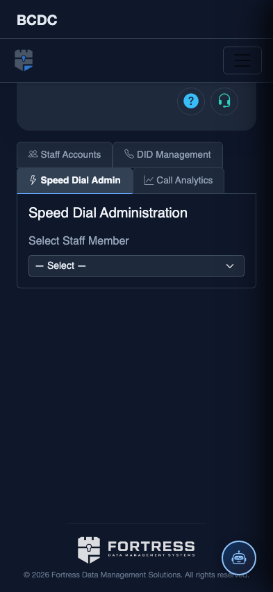 Mobile view — Speed Dial Admin detail