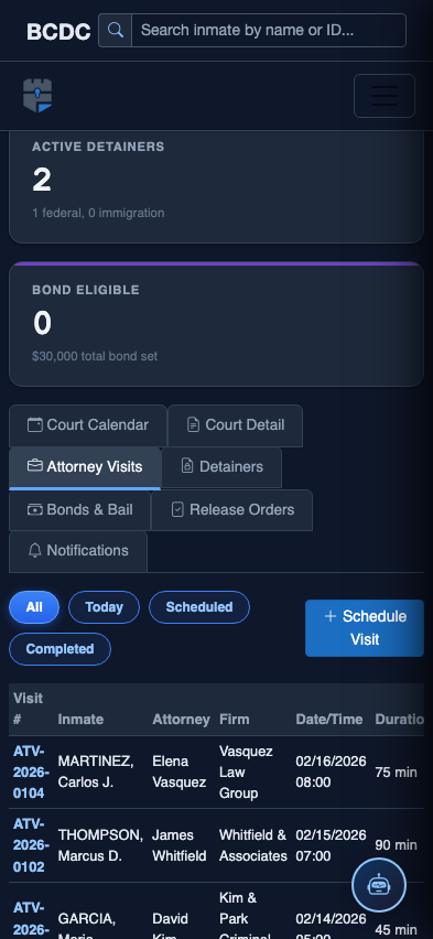 Mobile view — Attorney Visits list