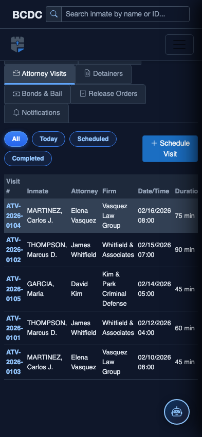 Mobile view — Attorney Visits detail