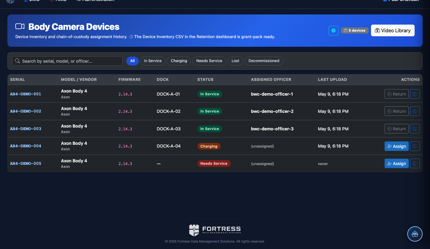 BWC Devices Fleet screenshot