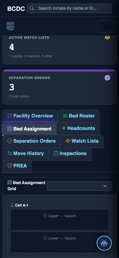 Mobile view — Bed Assignment list