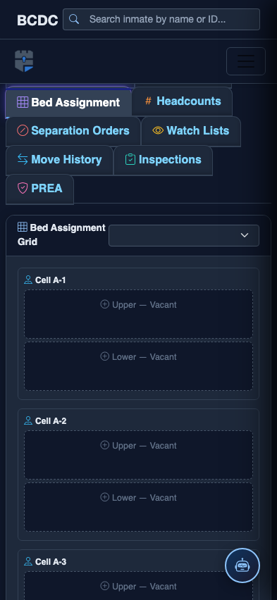 Mobile view — Bed Assignment detail