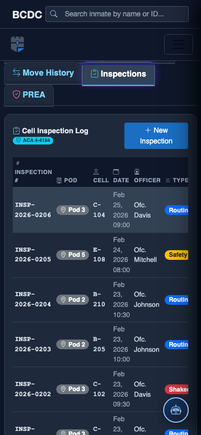 Mobile view — Cell Inspections detail