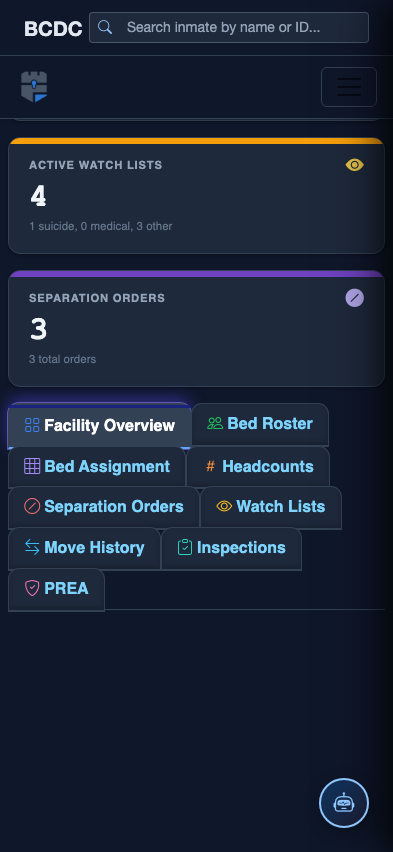 Mobile view — Facility Overview list