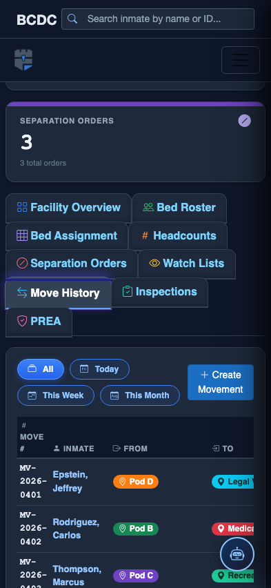 Mobile view — Move Records list