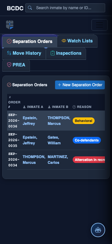Mobile view — Separation Orders detail
