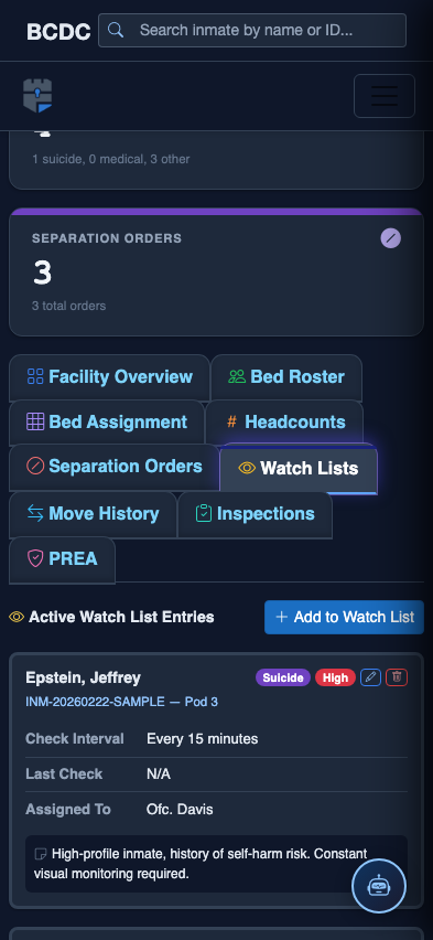 Mobile view — Watch Log list