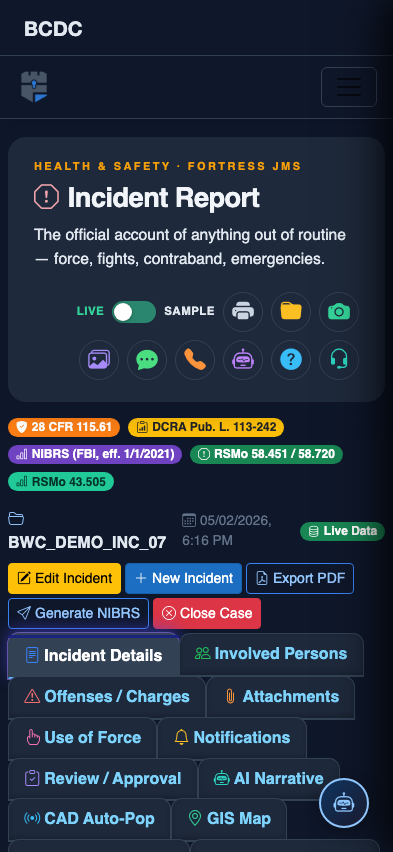 Mobile view — Incident Details list
