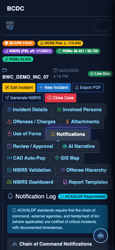 Mobile view — Notifications detail