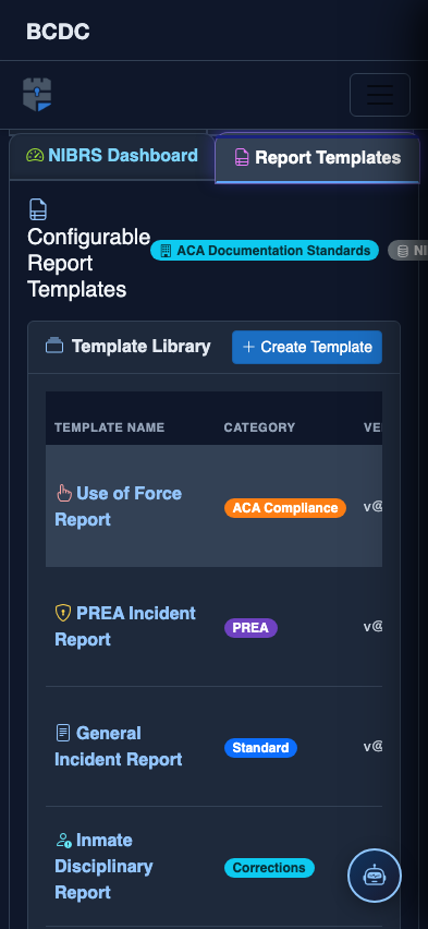 Mobile view — Report Templates detail