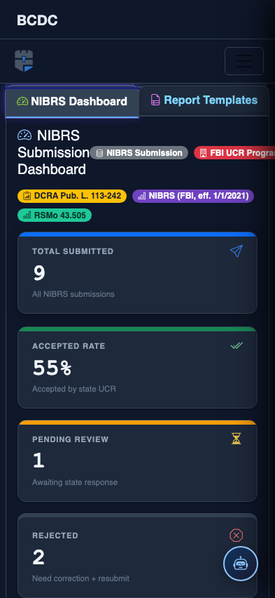 Mobile view — NIBRS Dashboard detail
