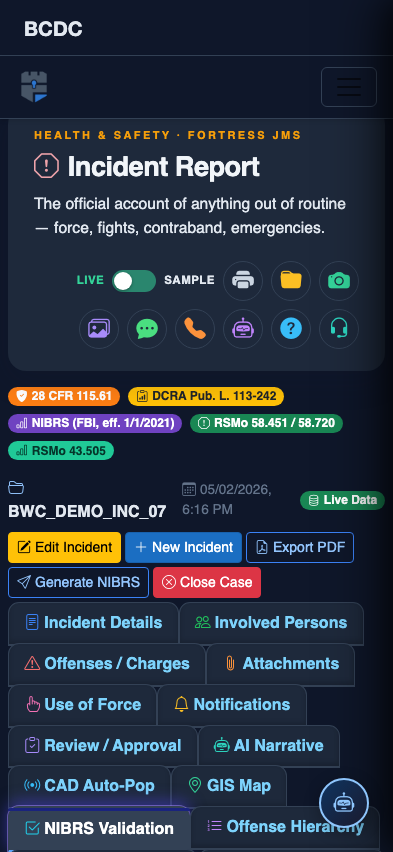 Mobile view — NIBRS Validation list