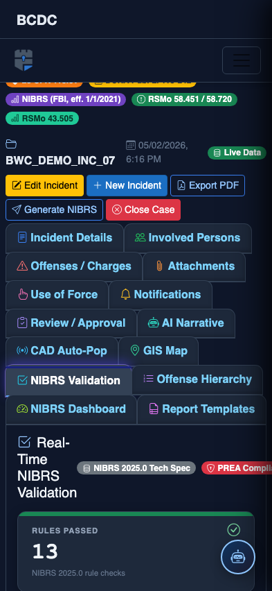 Mobile view — NIBRS Validation detail