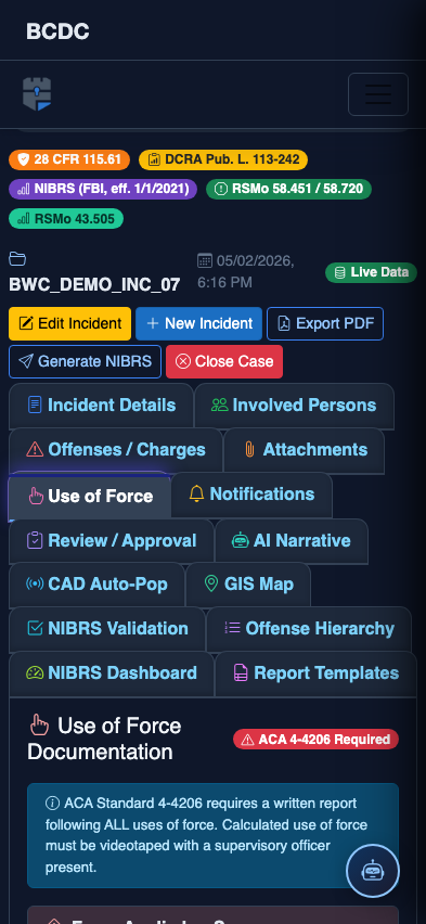 Mobile view — Use of Force detail