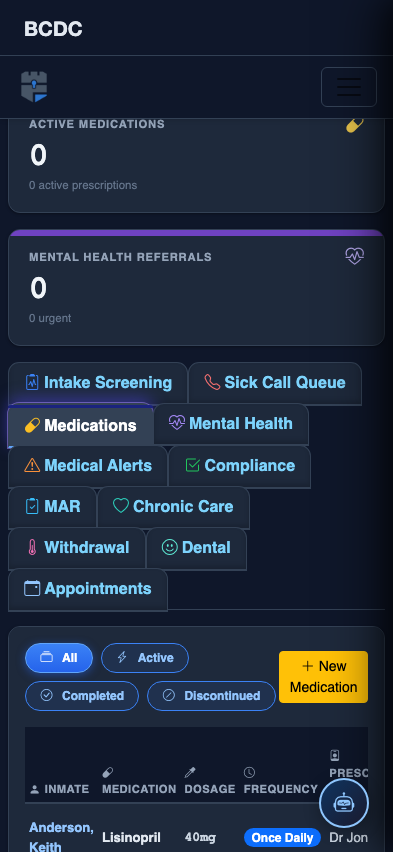 Mobile view — Medications list