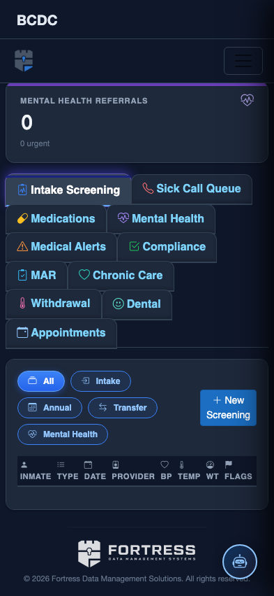 Mobile view — Intake Screening detail