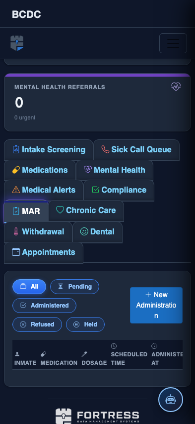 Mobile view — MAR list