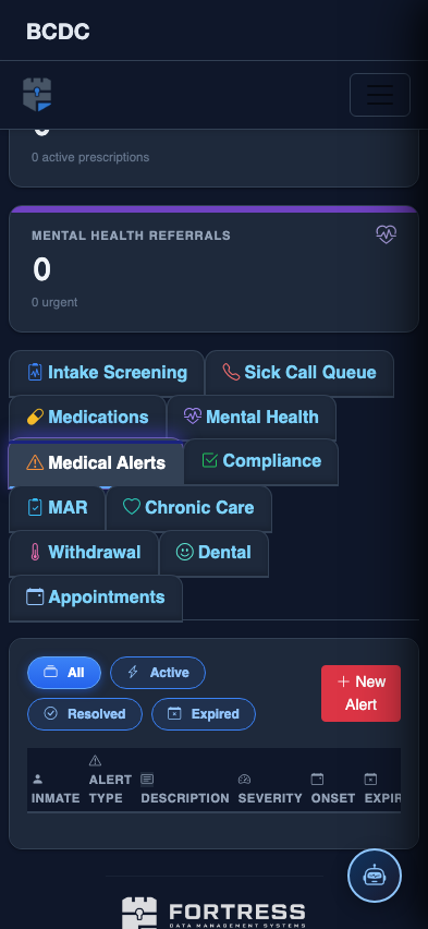 Mobile view — Medical Alerts list