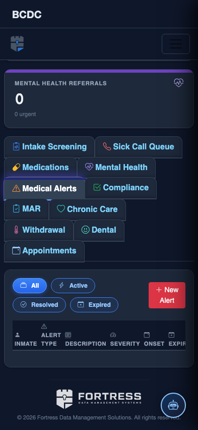 Mobile view — Medical Alerts detail