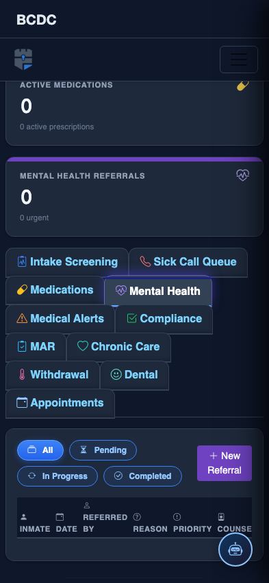 Mobile view — Mental Health list