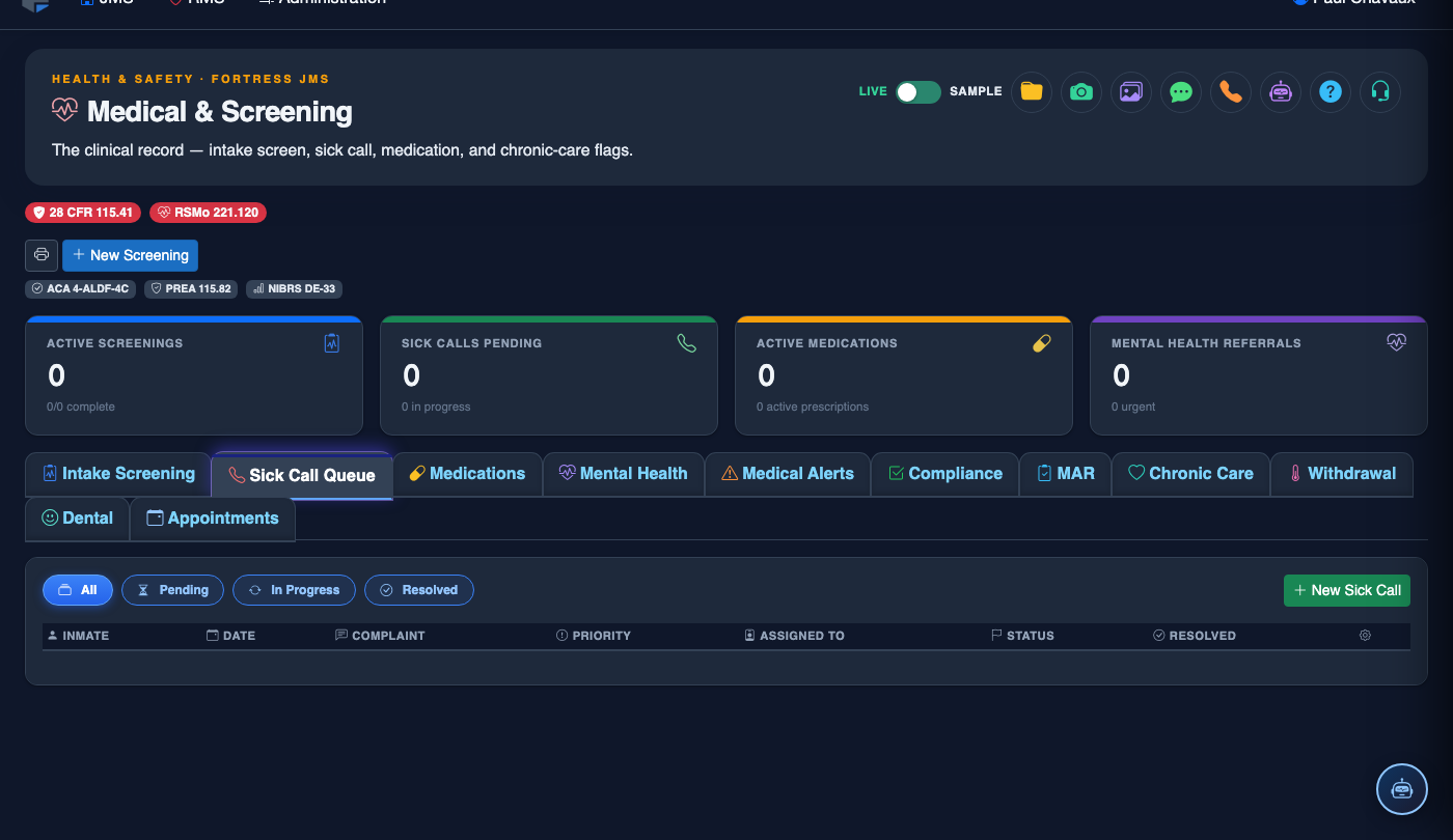 Sick Call Queue screenshot