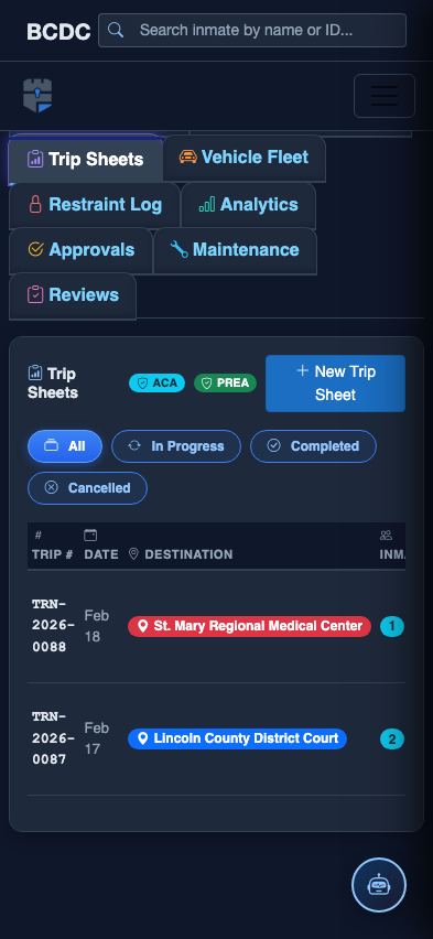Mobile view — Trip Sheets detail