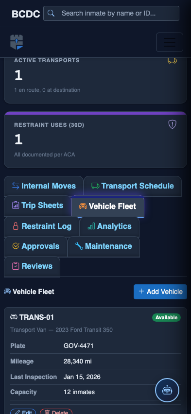Mobile view — Vehicle Fleet list