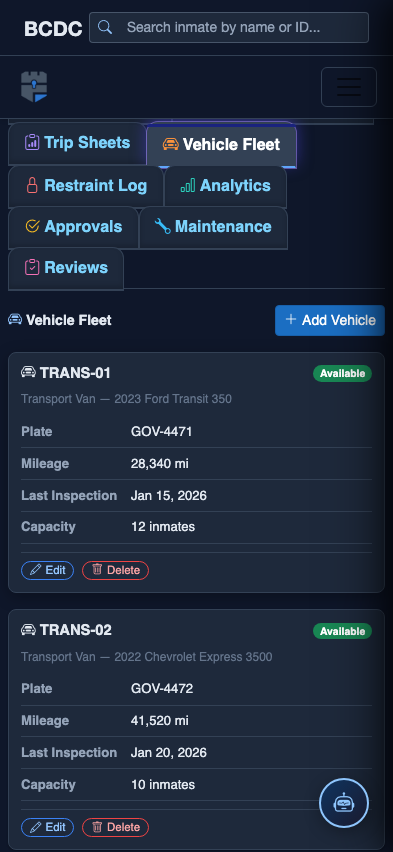 Mobile view — Vehicle Fleet detail