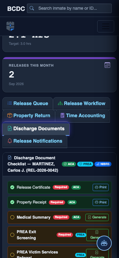 Mobile view — Discharge Documents list