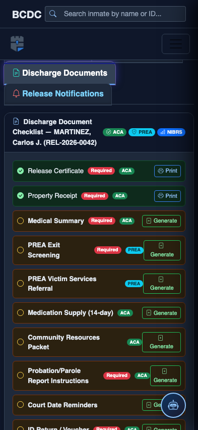 Mobile view — Discharge Documents detail