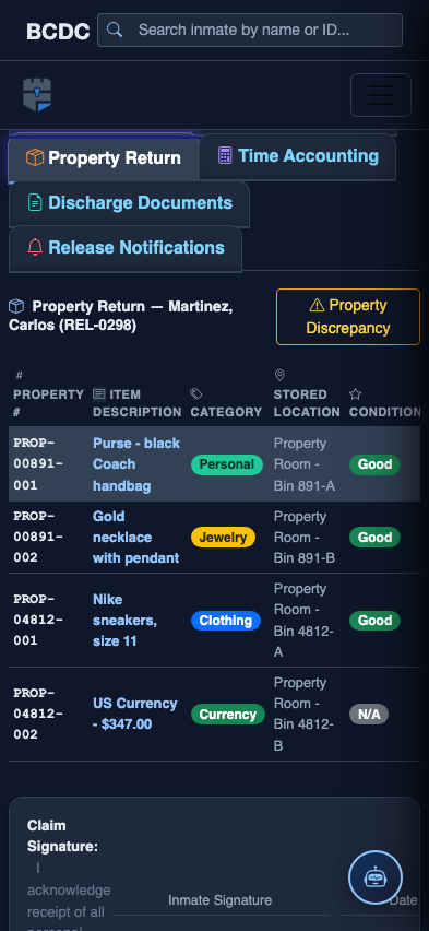 Mobile view — Property Return detail