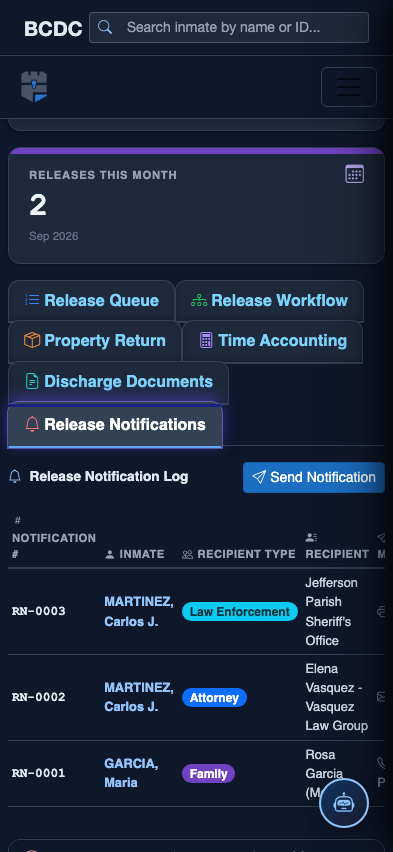 Mobile view — Release Notifications list
