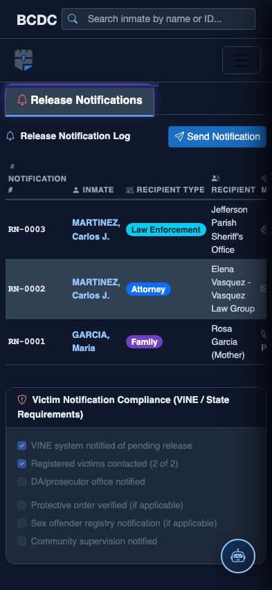 Mobile view — Release Notifications detail