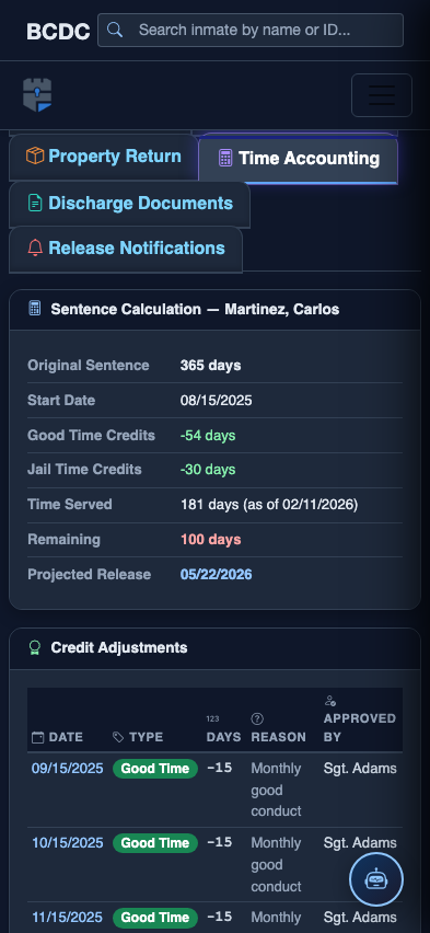 Mobile view — Time Accounting detail