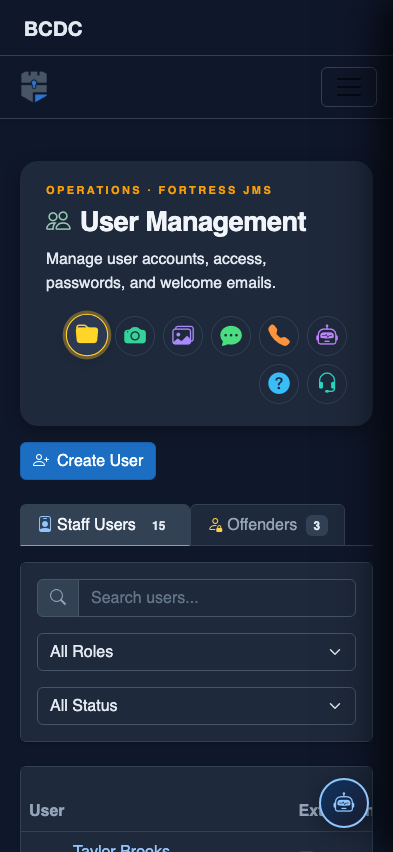 Mobile view — Offender Accounts list
