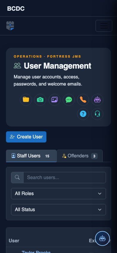 Mobile view — Staff Users list