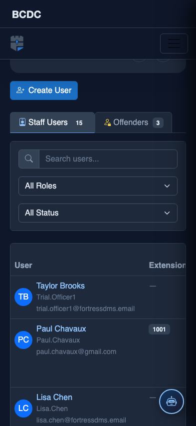 Mobile view — Staff Users detail