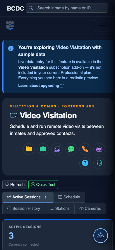Mobile view — Active Sessions list