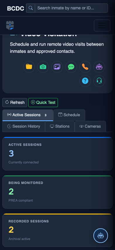 Mobile view — Active Sessions detail