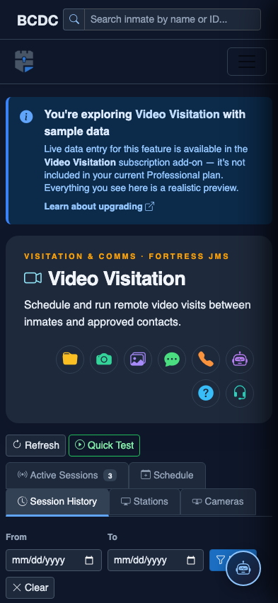 Mobile view — Session History list