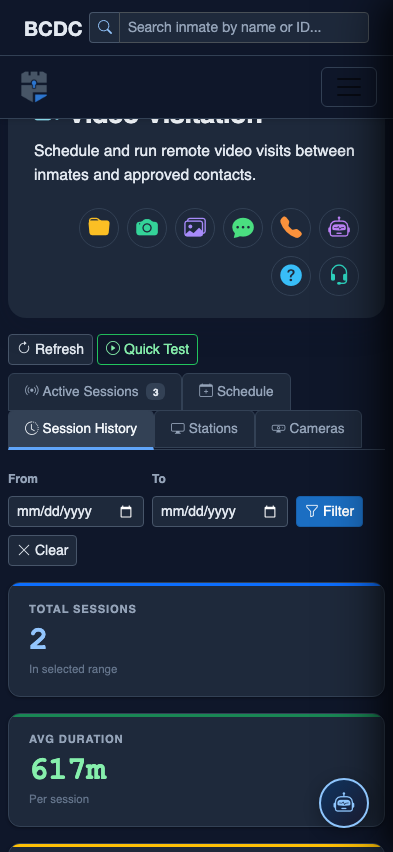 Mobile view — Session History detail