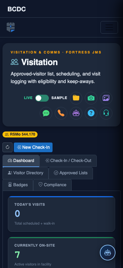 Mobile view — Visitor Badges list