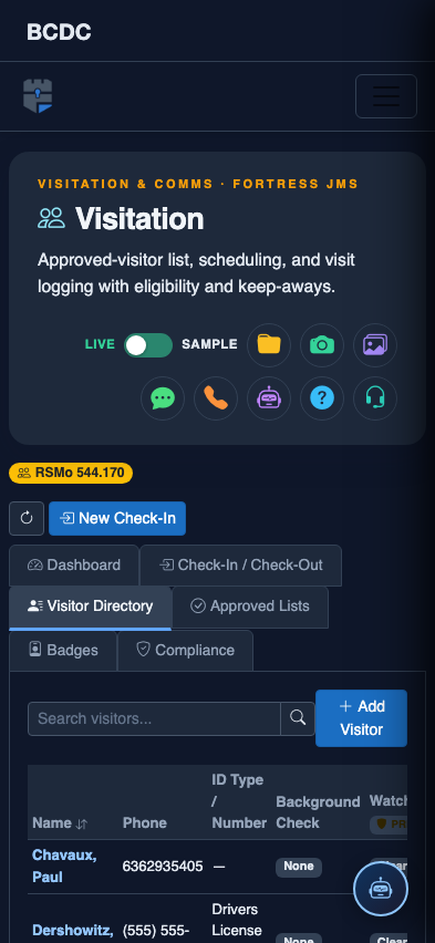 Mobile view — Visitor Directory list