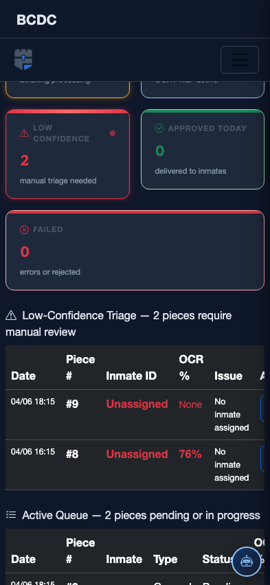 Mobile — Processing Queue detail